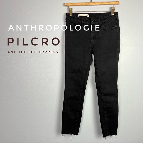 ANTHROPOLOGIE Pilcro and the Letterpress Black Skinny Crop Jeans 28x24 Raw Hem - Picture 1 of 14